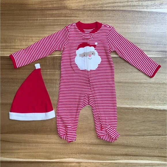 Carters Baby Red & White Striped Santa One-Piece Footed Pajamas Christmas Outfit - Picture 5 of 8